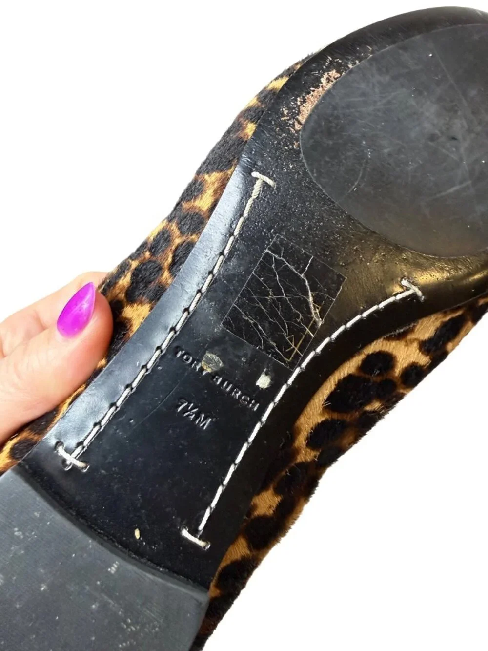 Tory Burch Leopard Print Calf Hair Ballet Flats Gold Logo Medallion Size 7.5M